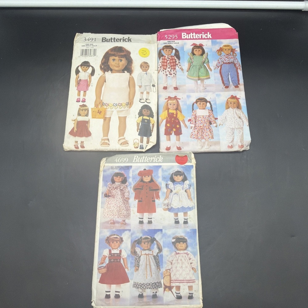 VTG Lot 3 Butterick 18" Doll Clothes Pattern 3491 5295 4699 UNCUT